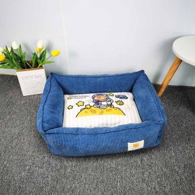 Fabric Craft Printing Square Warm Pet Bed (Option: Dark Blue-40X50cm)