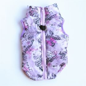 New Dog Clothes Winter Thickened Dog Cotton-padded Jacket Waistcoat Vest Down Silk Cotton Traction Buckle (Option: Purple Bow-XS)