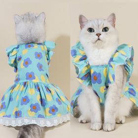 Spring And Summer Dog Clothes Cat Clothing Pet Cotton Floral Slip Dress Mesh Skirt Dress (Option: Green Flowers-L)