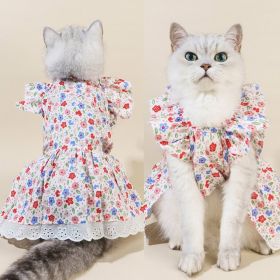 Spring And Summer Dog Clothes Cat Clothing Pet Cotton Floral Slip Dress Mesh Skirt Dress (Option: Little Red Flower-L)